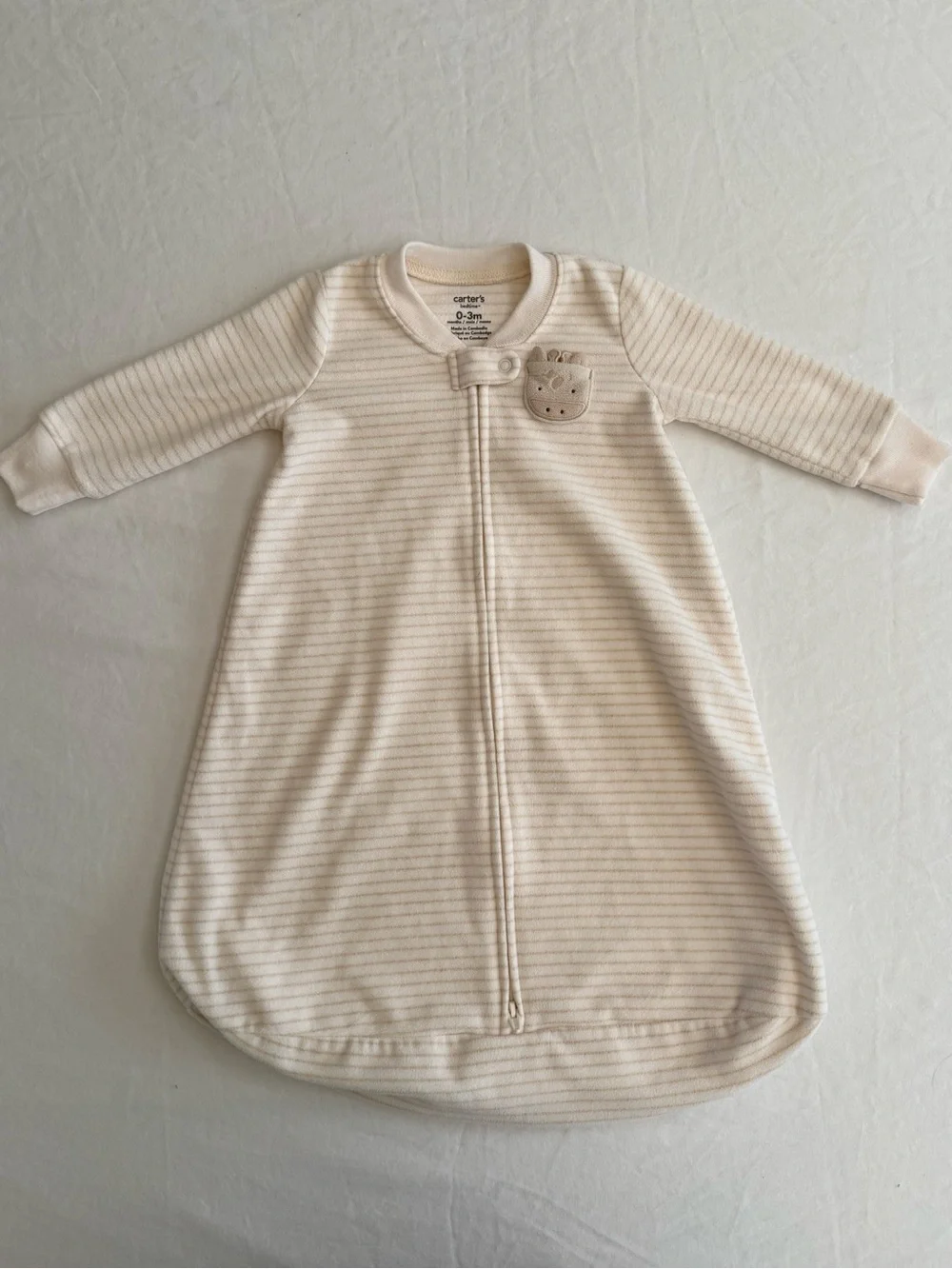 0-3 Months Carter's Cream and Beige Striped Zipper Sleep Bag